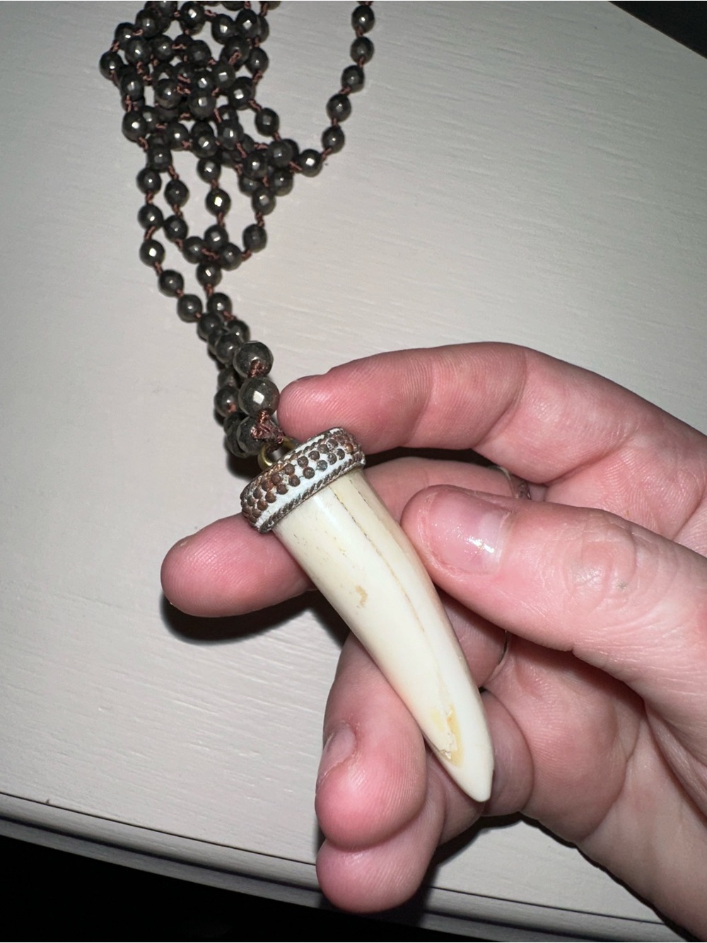 Ivory-Tone Horn Pendant Long Necklace